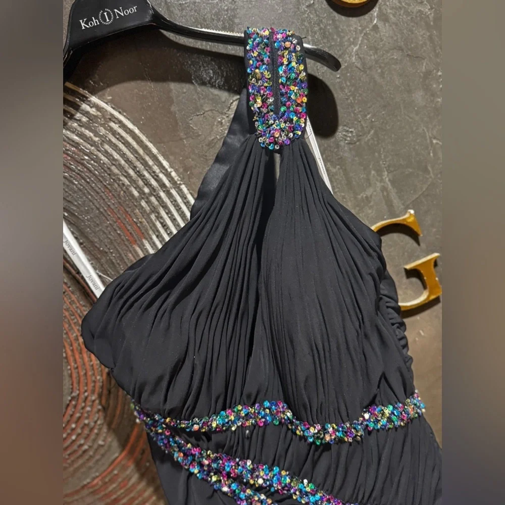 Holiday party ready Jovani Black One-Shoulder Dress sequins ruffled NWOT 8 - Picture 5 of 9